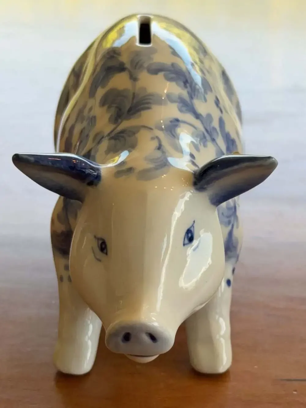 Andrea by Sadek Blue and White Floral Ceramic Piggy Bank